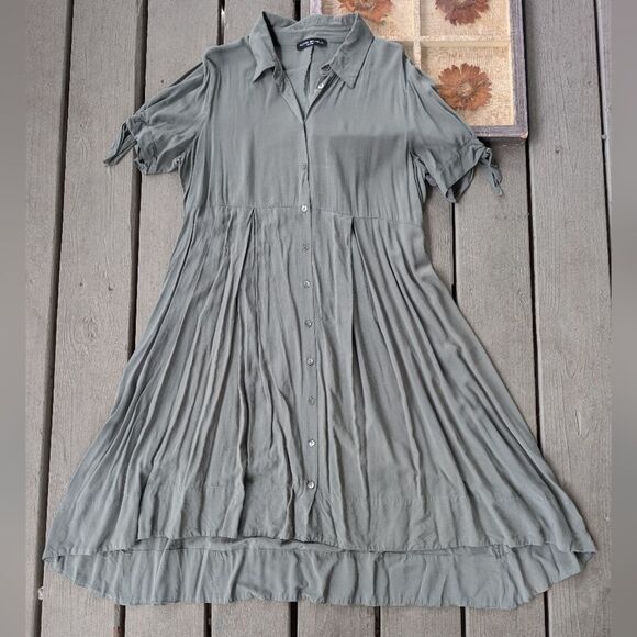 Pietro‎ Brunelli Muted Green Button Front Mini Shirt Dress M Maternity - Picture 2 of 8